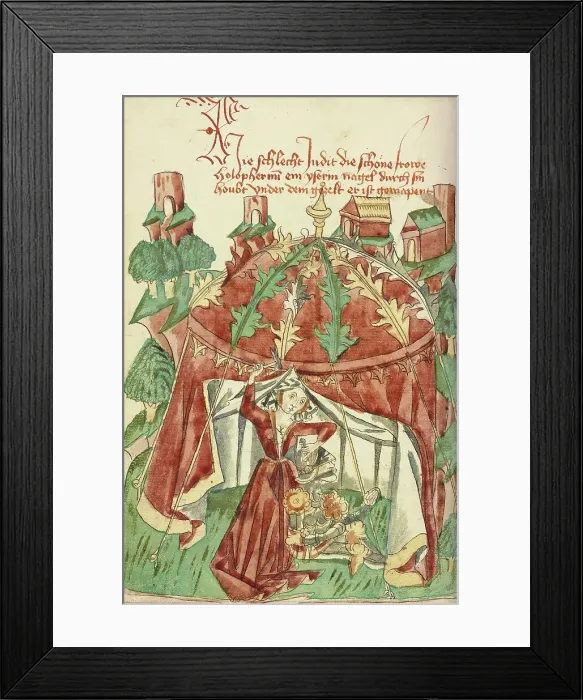 Framed Print : Judith Slaying Holofernes (Jael Slaying Sisera); Barlaam und Josaphat, 1469. Creators: Hans Schilling, Diebolt Lauber Framed Print : Judith Slaying Holofernes (Jael Slaying Sisera); Barlaam und Josaphat, 1469. Creators: Hans Schilling, Diebolt Lauber