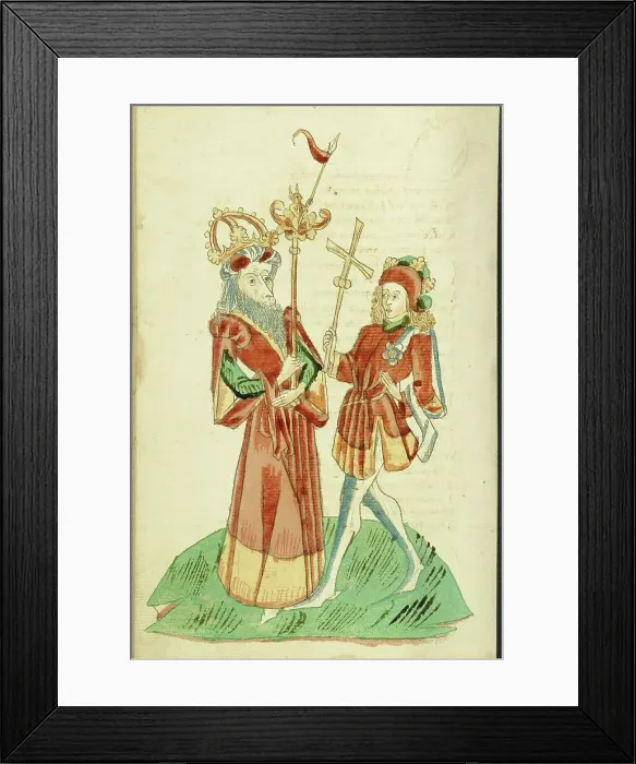 Framed Print : King Avenir and Josaphat; Barlaam und Josaphat, 1469. Creators: Hans Schilling, Diebolt Lauber Framed Print : King Avenir and Josaphat; Barlaam und Josaphat, 1469. Creators: Hans Schilling, Diebolt Lauber