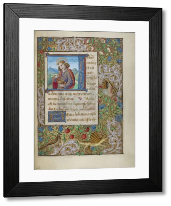 Framed Print : Initial J: Saint John the Evangelist; Book of Hours, about 1480-1490. Creator: Georges Trubert Framed Print : Initial J: Saint John the Evangelist; Book of Hours, about 1480-1490. Creator: Georges Trubert