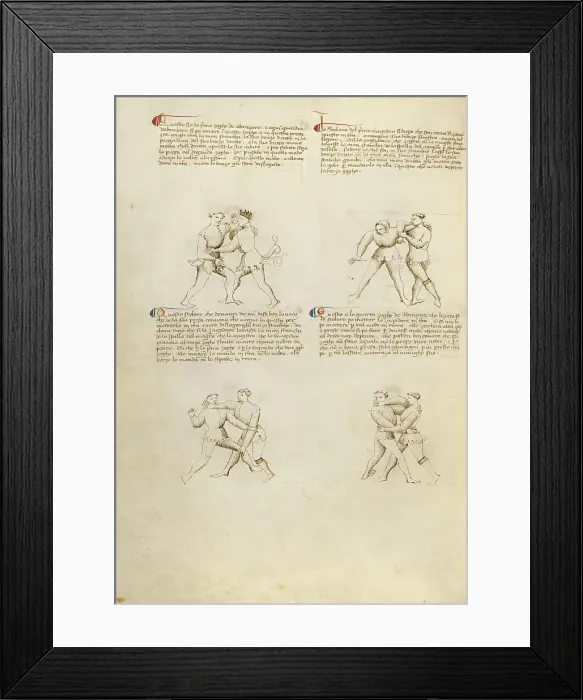Framed Print : Unarmed Combat; Fior di Battaglia, about 1410. Creator: Fiore Furlan dei Liberi da Premariacco Framed Print : Unarmed Combat; Fior di Battaglia, about 1410. Creator: Fiore Furlan dei Liberi da Premariacco
