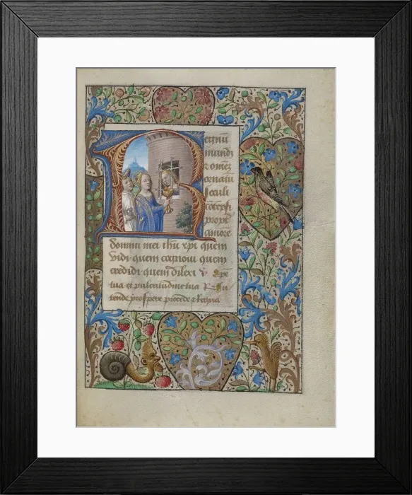 Framed Print : Initial R: Saint Avia in Prison Receiving Communion from the Virgin; Book of Hours, about 1480-1490. Creator: Georges Trubert Framed Print : Initial R: Saint Avia in Prison Receiving Communion from the Virgin; Book of Hours, about 1480-1490. Creator: Georges Trubert