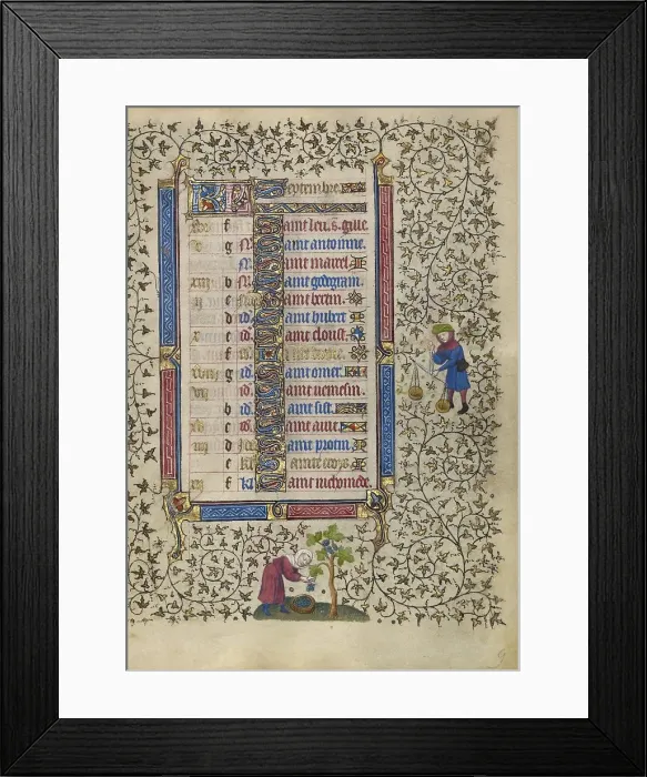 Framed Print : Calendar Page for September: Harvesting Grapes: Libra, about 1410. Creator: Unknown Framed Print : Calendar Page for September: Harvesting Grapes: Libra, about 1410. Creator: Unknown