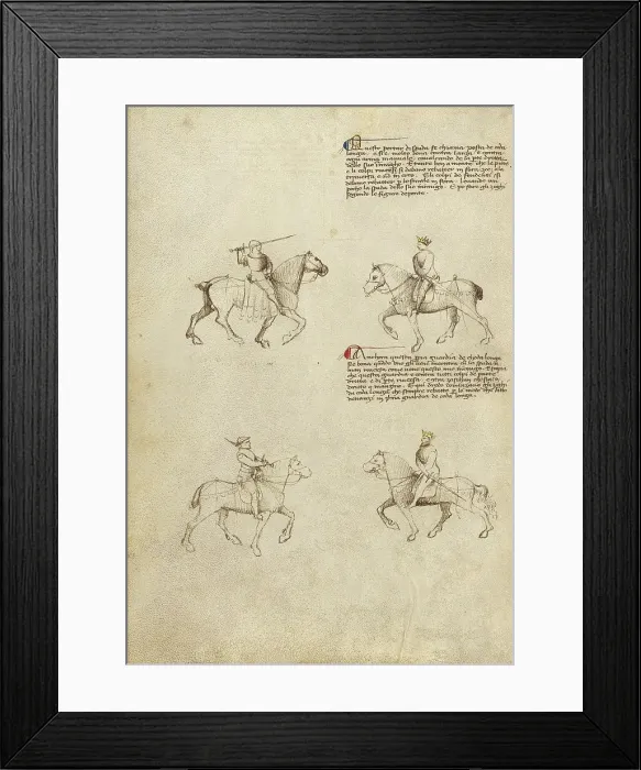 Framed Print : Equestrian Combat with Sword; Fior di Battaglia, about 1410. Creator: Fiore Furlan dei Liberi da Premariacco Framed Print : Equestrian Combat with Sword; Fior di Battaglia, about 1410. Creator: Fiore Furlan dei Liberi da Premariacco