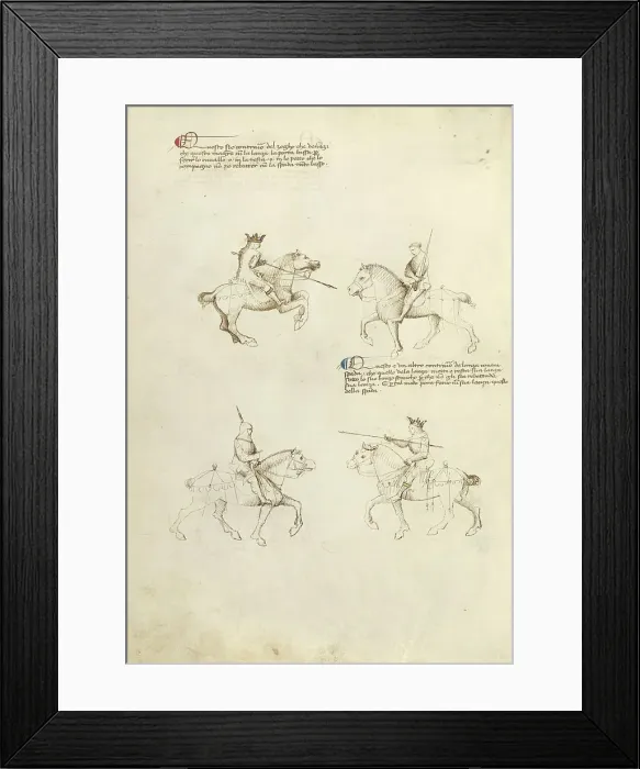 Framed Print : Equestrian Combat with Lance and Sword; Fior di Battaglia, about 1410. Creator: Fiore Furlan dei Liberi da Premariacco Framed Print : Equestrian Combat with Lance and Sword; Fior di Battaglia, about 1410. Creator: Fiore Furlan dei Liberi da Premariacco
