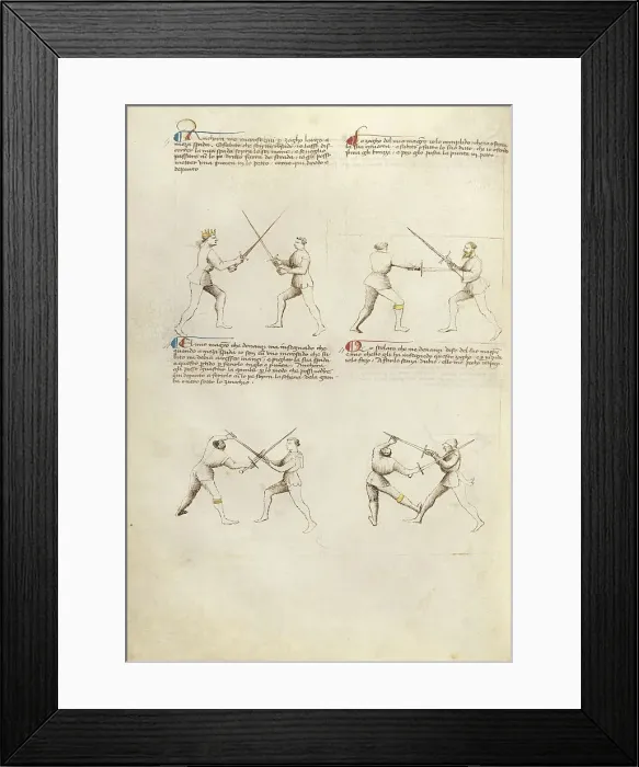 Framed Print : Combat with Sword; Fior di Battaglia, about 1410. Creator: Fiore Furlan dei Liberi da Premariacco Framed Print : Combat with Sword; Fior di Battaglia, about 1410. Creator: Fiore Furlan dei Liberi da Premariacco