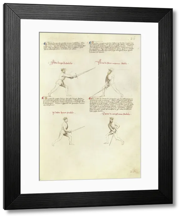 Framed Print : Combat with Sword; Fior di Battaglia, about 1410. Creator: Fiore Furlan dei Liberi da Premariacco Framed Print : Combat with Sword; Fior di Battaglia, about 1410. Creator: Fiore Furlan dei Liberi da Premariacco