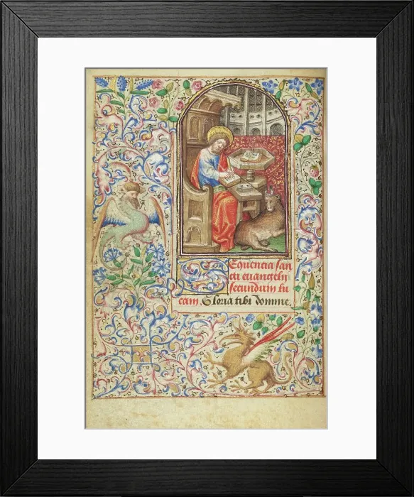 Framed Print : Saint Luke Seated at his Desk; Hours of Simon de Varie, 1455. Creator: Dunois Master Framed Print : Saint Luke Seated at his Desk; Hours of Simon de Varie, 1455. Creator: Dunois Master
