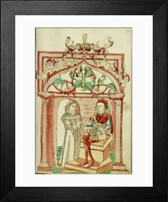 Framed Print : Josaphat Enthroned Speaking to Barlaam Dressed as a Monk; Barlaam und Josaphat, 1469. Creators: Hans Schilling, Diebolt Lauber Framed Print : Josaphat Enthroned Speaking to Barlaam Dressed as a Monk; Barlaam und Josaphat, 1469. Creators: Hans Schilling, Diebolt Lauber