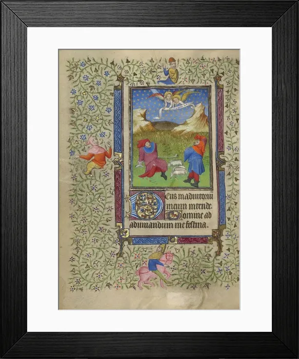 Framed Print : The Annunciation to the Shepherds; Book of Hours, about 1410. Creator: Unknown Framed Print : The Annunciation to the Shepherds; Book of Hours, about 1410. Creator: Unknown