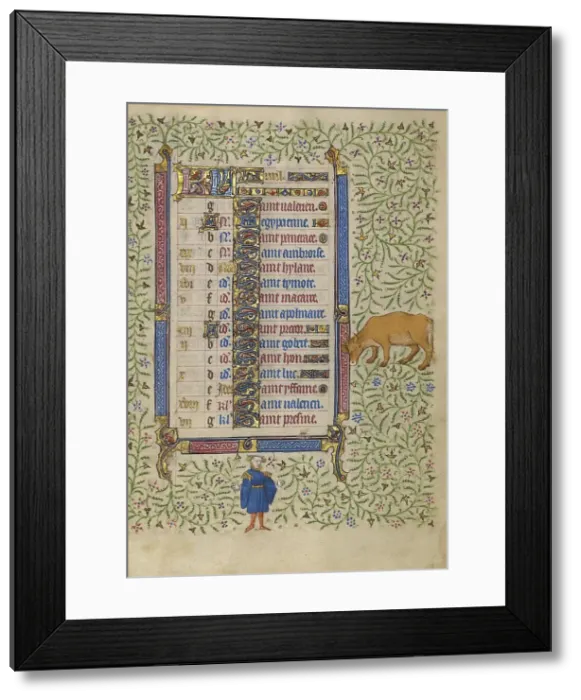 Framed Print : Calendar Page for April: Picking Flowers: Taurus; Book of Hours, about 1410. Creator: Unknown Framed Print : Calendar Page for April: Picking Flowers: Taurus; Book of Hours, about 1410. Creator: Unknown