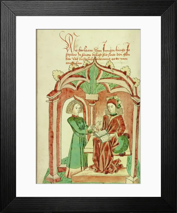 Framed Print : Barlaam Instructing Josaphat in the True Faith; Barlaam und Josaphat, 1469. Creators: Hans Schilling, Diebolt Lauber Framed Print : Barlaam Instructing Josaphat in the True Faith; Barlaam und Josaphat, 1469. Creators: Hans Schilling, Diebolt Lauber