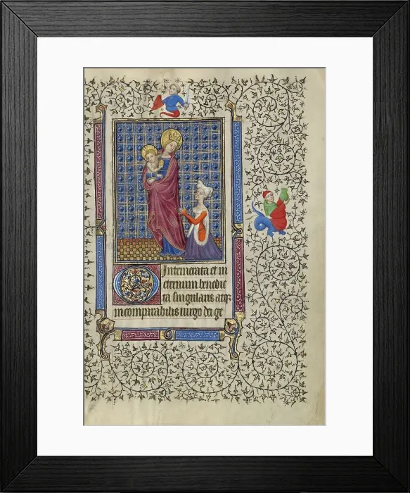 Framed Print : The Virgin and Child and a Woman in Prayer; Book of Hours, about 1410. Creator: Unknown Framed Print : The Virgin and Child and a Woman in Prayer; Book of Hours, about 1410. Creator: Unknown