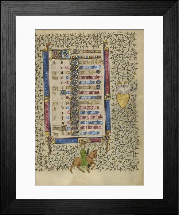 Framed Print : Calendar Page for May: Hawking: Gemini; Book of Hours, about 1410. Creator: Unknown Framed Print : Calendar Page for May: Hawking: Gemini; Book of Hours, about 1410. Creator: Unknown