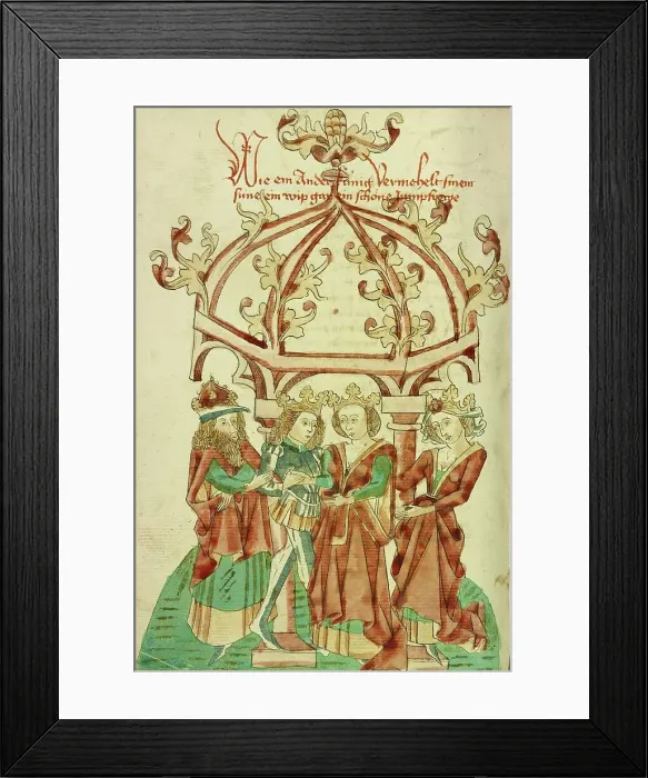 Framed Print : The Marriage of a Prince and Young Woman; Barlaam und Josaphat, 1469. Creators: Hans Schilling, Diebolt Lauber Framed Print : The Marriage of a Prince and Young Woman; Barlaam und Josaphat, 1469. Creators: Hans Schilling, Diebolt Lauber