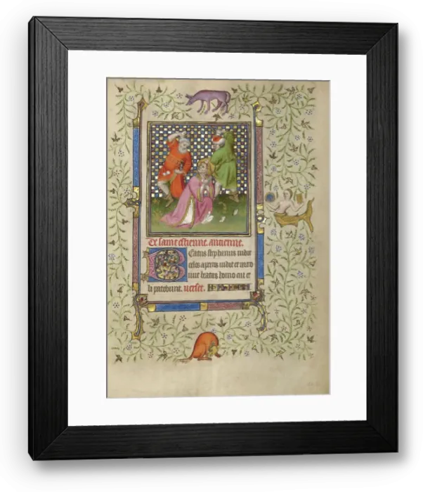 Framed Print : The Stoning of Saint Stephen; Book of Hours, about 1410. Creator: Unknown Framed Print : The Stoning of Saint Stephen; Book of Hours, about 1410. Creator: Unknown