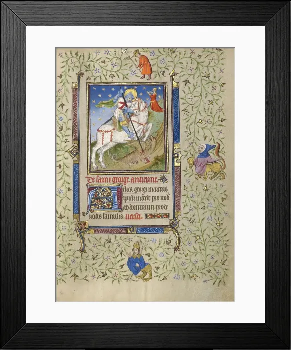 Framed Print : Saint George and the Dragon; Book of Hours, about 1410. Creator: Unknown Framed Print : Saint George and the Dragon; Book of Hours, about 1410. Creator: Unknown