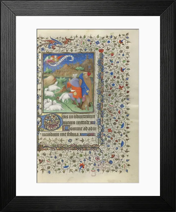Framed Print : The Annunciation to the Shepherds; Book of Hours, about 1415-1420. Creators: Boucicaut Master, Workshop of the Boucicaut Master Framed Print : The Annunciation to the Shepherds; Book of Hours, about 1415-1420. Creators: Boucicaut Master, Workshop of the Boucicaut Master
