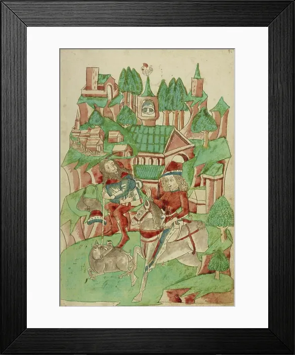 Framed Print : King Avenir Hunting Wild Boar; Barlaam und Josaphat, 1469. Creators: Hans Schilling, Diebolt Lauber Framed Print : King Avenir Hunting Wild Boar; Barlaam und Josaphat, 1469. Creators: Hans Schilling, Diebolt Lauber