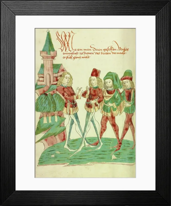 Framed Print : A Servant before Three Lords; Barlaam und Josaphat, 1469. Creators: Hans Schilling, Diebolt Lauber Framed Print : A Servant before Three Lords; Barlaam und Josaphat, 1469. Creators: Hans Schilling, Diebolt Lauber