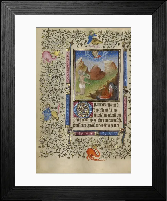 Framed Print : Job Pointing to the Abyss of Hell; Book of Hours, about 1410. Creator: Unknown