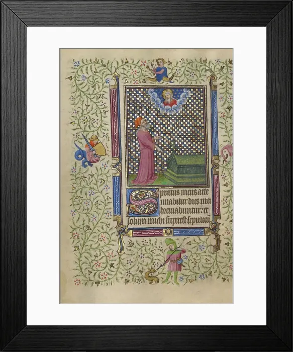 Framed Print : Job Pointing to a Grave; Book of Hours, about 1410. Creator: Unknown Framed Print : Job Pointing to a Grave; Book of Hours, about 1410. Creator: Unknown