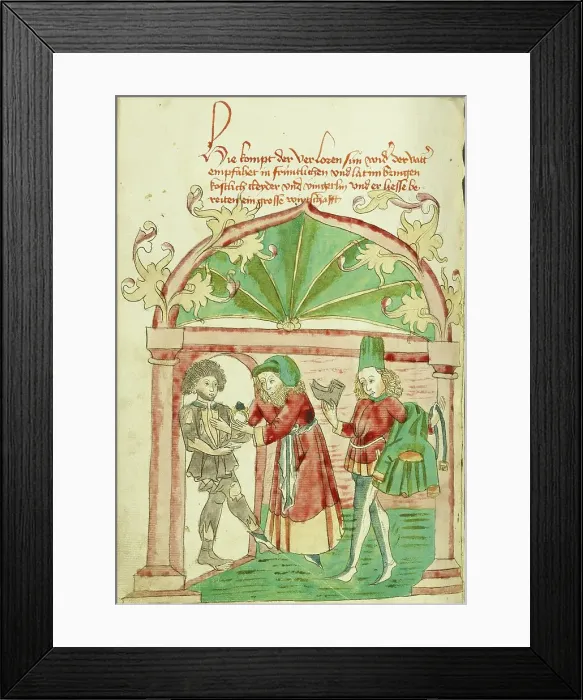 Framed Print : The Return of the Prodigal Son; Barlaam und Josaphat, 1469. Creators: Hans Schilling, Diebolt Lauber Framed Print : The Return of the Prodigal Son; Barlaam und Josaphat, 1469. Creators: Hans Schilling, Diebolt Lauber