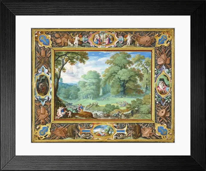 Framed Print : Landscape with the Story of Venus and Adonis, 1589. Creator: Hans Bol Framed Print : Landscape with the Story of Venus and Adonis, 1589. Creator: Hans Bol