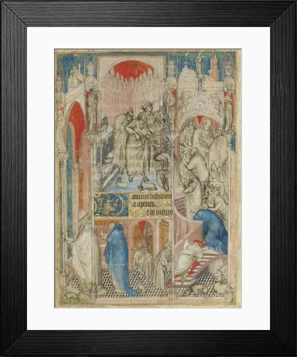 Framed Print : The Rejection of Joachim and Anna's Offering; Leaf from a Book of Hours, about 1410-1430. Creator: Master of the Rohan Hours Framed Print : The Rejection of Joachim and Anna's Offering; Leaf from a Book of Hours, about 1410-1430. Creator: Master of the Rohan Hours