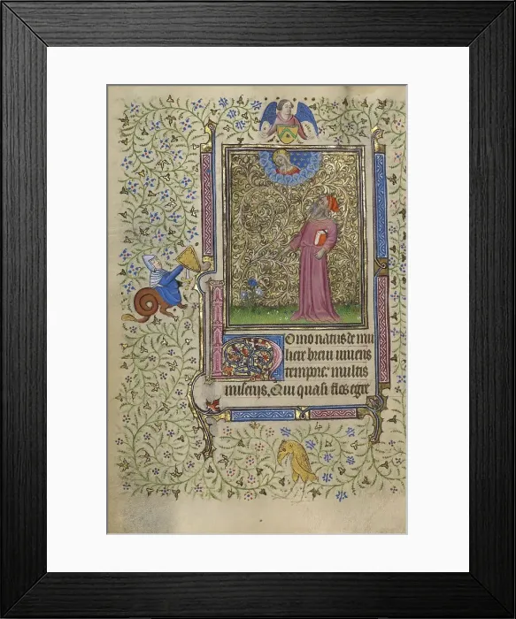 Framed Print : Job Pointing to a Blooming Shrub; Book of Hours, about 1410. Creator: Unknown Framed Print : Job Pointing to a Blooming Shrub; Book of Hours, about 1410. Creator: Unknown