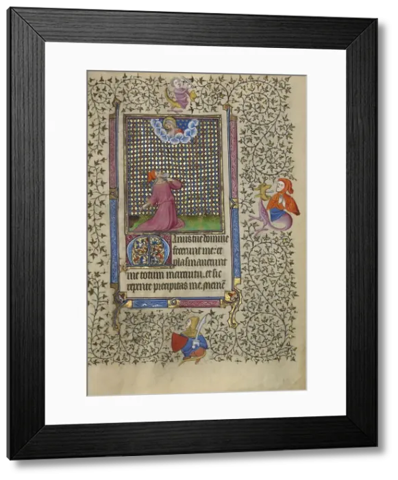 Framed Print : Job Pointing to the Dust of the Earth; Book of Hours, about 1410. Creator: Unknown Framed Print : Job Pointing to the Dust of the Earth; Book of Hours, about 1410. Creator: Unknown