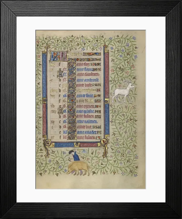Framed Print : Calendar Page for December: Slaughtering Pigs: Capricorn; Book of Hours, about 1410. Creator: Unknown Framed Print : Calendar Page for December: Slaughtering Pigs: Capricorn; Book of Hours, about 1410. Creator: Unknown