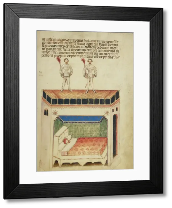 Framed Print : Saints Aimo and Vermondo Standing on the Roof of the House of One of the Monastery's... about 1400. Creator: Anovelo da Imbonate Framed Print : Saints Aimo and Vermondo Standing on the Roof of the House of One of the Monastery's... about 1400. Creator: Anovelo da Imbonate