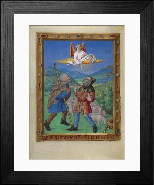 Framed Print : The Annunciation to the Shepherds; Book of Hours, about 1480-1490. Creator: Georges Trubert Framed Print : The Annunciation to the Shepherds; Book of Hours, about 1480-1490. Creator: Georges Trubert