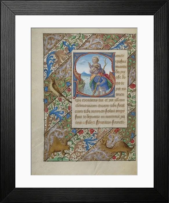 Framed Print : Initial S: Saint Christopher; Book of Hours, about 1480-1490. Creator: Georges Trubert Framed Print : Initial S: Saint Christopher; Book of Hours, about 1480-1490. Creator: Georges Trubert