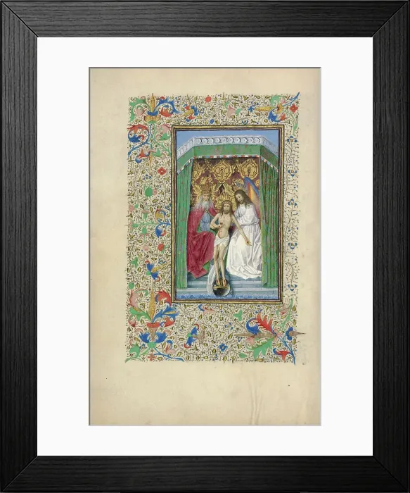 Framed Print : The Throne of Grace Trinity; Llangattock Hours, 1450s. Creator: Workshop of Master of Jean Chevrot Framed Print : The Throne of Grace Trinity; Llangattock Hours, 1450s. Creator: Workshop of Master of Jean Chevrot