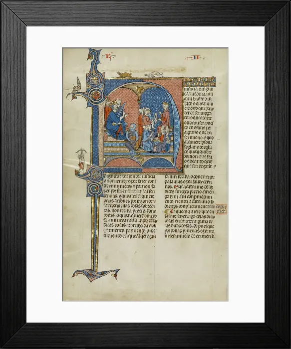 Framed Print : Initial N: King James I of Aragon Overseeing a Court of Law; Vidal Mayor, about 1290-1310. Creators: Unknown, Michael Lupi de Candiu Framed Print : Initial N: King James I of Aragon Overseeing a Court of Law; Vidal Mayor, about 1290-1310. Creators: Unknown, Michael Lupi de Candiu