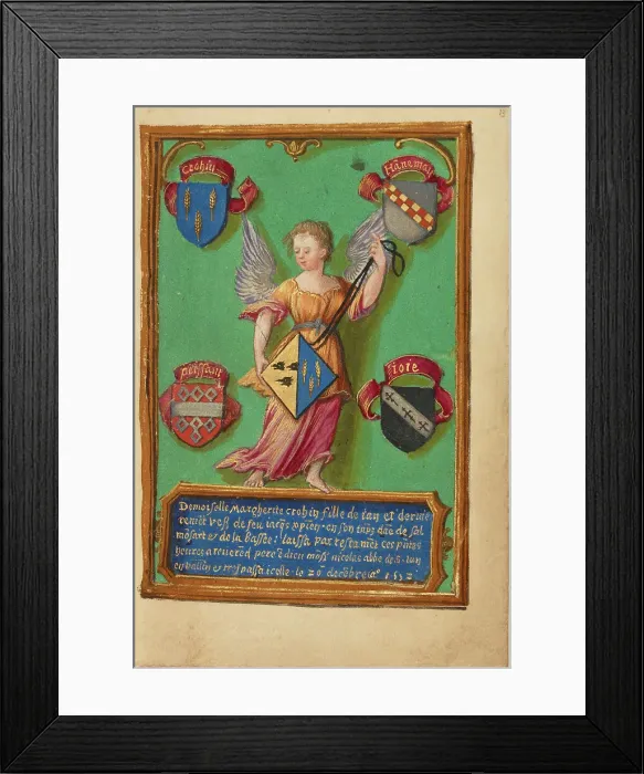 Framed Print : Arms of Marguerite Crohin; Crohin-La Fontaine Hours, about 1480-1485 ?. Creator: Unknown Framed Print : Arms of Marguerite Crohin; Crohin-La Fontaine Hours, about 1480-1485 ?. Creator: Unknown