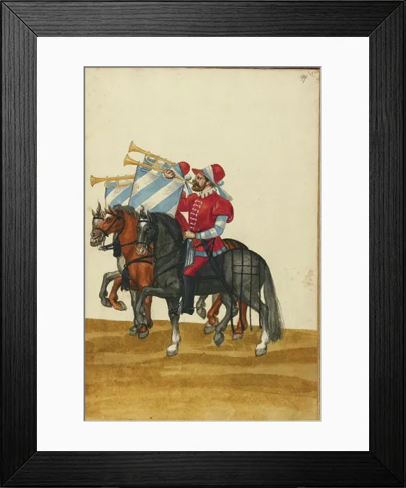 Framed Print : Three Trumpeters on Horseback, about 1560-1570. Creator: Unknown Framed Print : Three Trumpeters on Horseback, about 1560-1570. Creator: Unknown