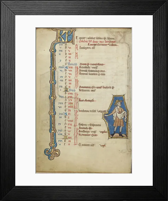 Framed Print : October Calendar Page; Sowing; Psalter, mid-1200s. Creator: Unknown Framed Print : October Calendar Page; Sowing; Psalter, mid-1200s. Creator: Unknown