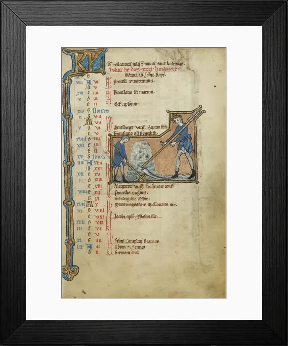Framed Print : July Calendar Page; Mowing; Psalter, mid-1200s. Creator: Unknown Framed Print : July Calendar Page; Mowing; Psalter, mid-1200s. Creator: Unknown