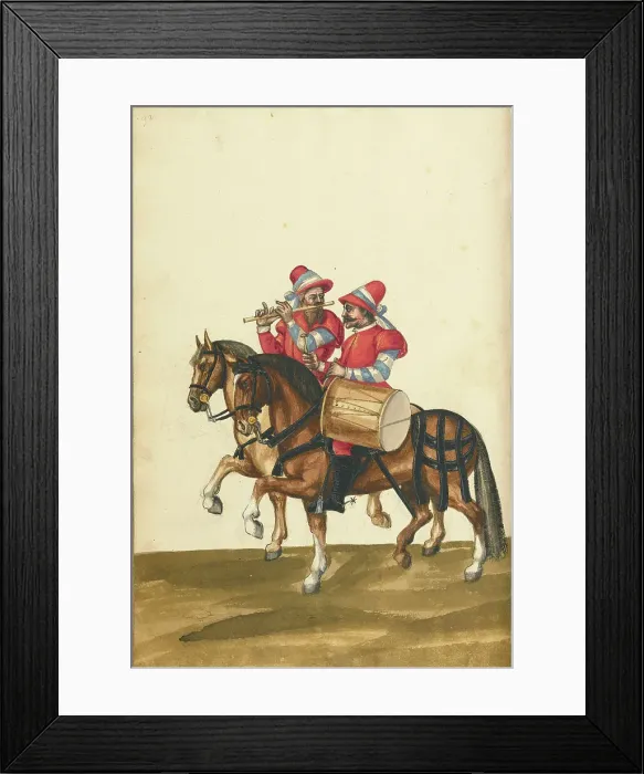 Framed Print : A Drummer and a Flute Player on Horseback, about 1560-1570. Creator: Unknown Framed Print : A Drummer and a Flute Player on Horseback, about 1560-1570. Creator: Unknown