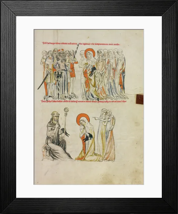 Framed Print : Saint Hedwig Receiving Shoes Miraculously; Abbot Gunther of Leubus Presenting Shoes... 1353. Creator: Unknown Framed Print : Saint Hedwig Receiving Shoes Miraculously; Abbot Gunther of Leubus Presenting Shoes... 1353. Creator: Unknown