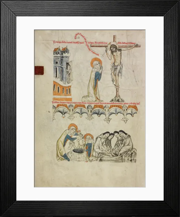 Framed Print : Christ Blessing Saint Hedwig; Saint Hedwig Washing Her Grandson's Face, 1353. Creator: Unknown Framed Print : Christ Blessing Saint Hedwig; Saint Hedwig Washing Her Grandson's Face, 1353. Creator: Unknown