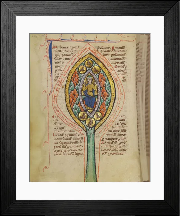 Framed Print : A Man Enthroned within a Mandorla in a Tree; Bestiary, about 1270. Creator: Unknown Framed Print : A Man Enthroned within a Mandorla in a Tree; Bestiary, about 1270. Creator: Unknown