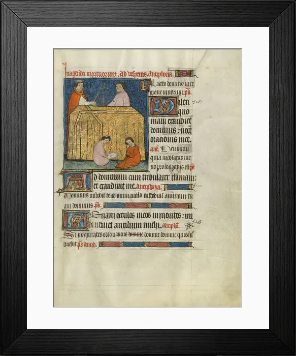 Framed Print : Monks Praying for a Deceased Person; Psalter, about 1390. Creator: Unknown Framed Print : Monks Praying for a Deceased Person; Psalter, about 1390. Creator: Unknown