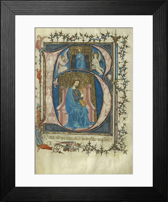 Framed Print : Initial B: David Playing the Harp; Psalter, about 1390. Creator: Unknown Framed Print : Initial B: David Playing the Harp; Psalter, about 1390. Creator: Unknown