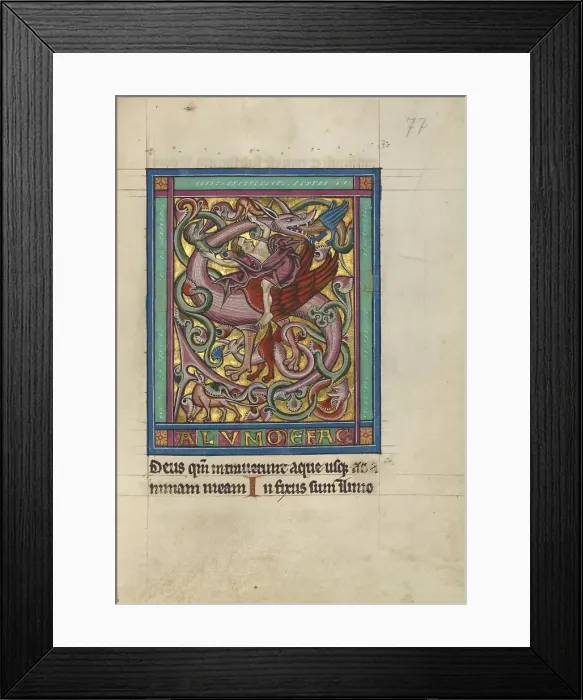 Framed Print : Initial S: A Griffin and Rider; Psalter, about 1240-1250. Creator: Unknown Framed Print : Initial S: A Griffin and Rider; Psalter, about 1240-1250. Creator: Unknown