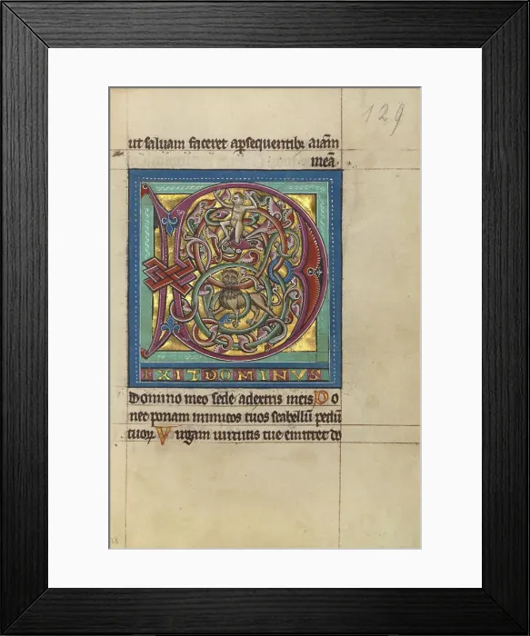 Framed Print : Initial D: A Lion and a Man; Psalter, about 1240-1250. Creator: Unknown Framed Print : Initial D: A Lion and a Man; Psalter, about 1240-1250. Creator: Unknown