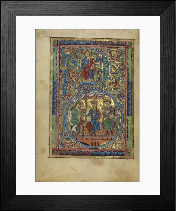 Framed Print : Initial B: Christ in Majesty and David with Musicians; Psalter, about 1240-1250. Creator: Unknown Framed Print : Initial B: Christ in Majesty and David with Musicians; Psalter, about 1240-1250. Creator: Unknown
