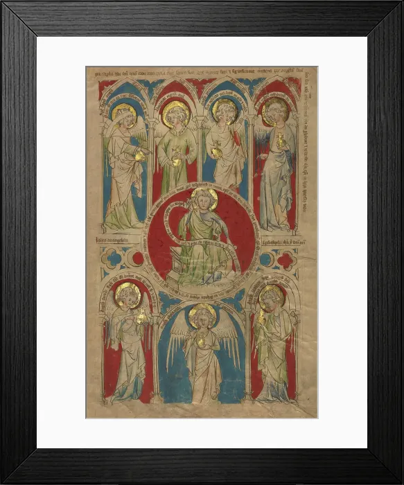 Framed Print : Saint John the Evangelist surrounded by Seven Angels, about 1340-1350. Creator: Unknown Framed Print : Saint John the Evangelist surrounded by Seven Angels, about 1340-1350. Creator: Unknown
